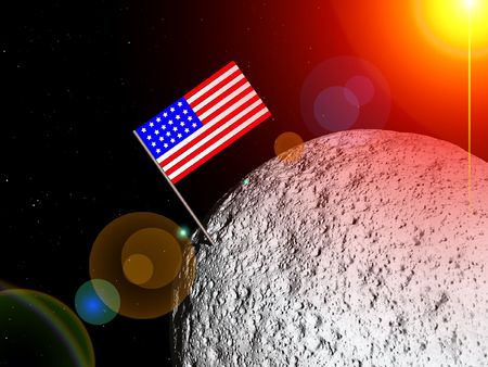 A conceptual image of the US flag on a moonの写真素材