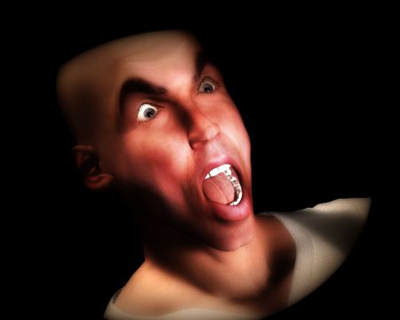 A image of a Man's face who is experiencing great fear.の写真素材