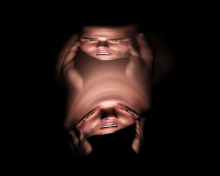 A image of a two men in terrible expressive pain, possible having a migraine. の写真素材