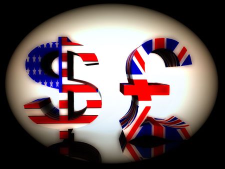 A set of US and UK currency symbols. 