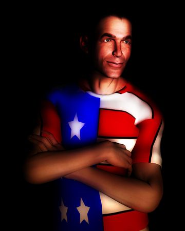 A man with the American flag on his clothing, a great image for every patriotic American.の写真素材
