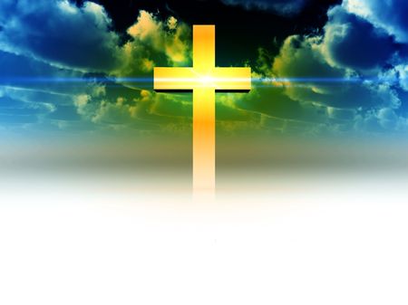 A religious cross floating in a heavily sky.の写真素材