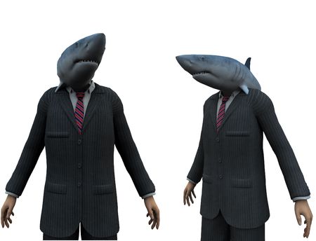A metaphorical image of 2 businessmen with sharks heads.の写真素材