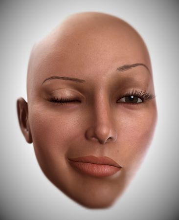 A simple image of a female face that is winking.の写真素材