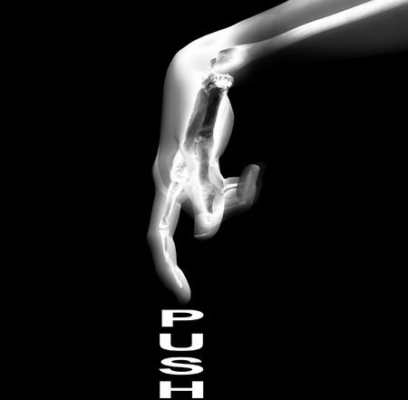 An image of an x-rayed hand that is pushing a word.の写真素材