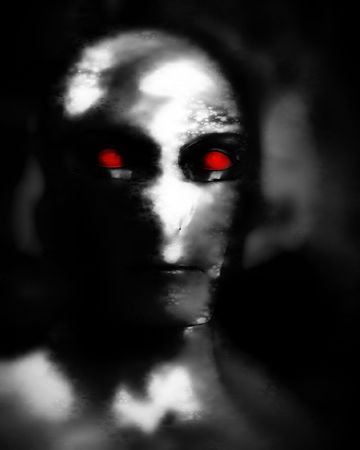 A computer created image of a metal alien android man.の写真素材