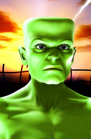 An image that is a bit like Frankenstein monster. With an added lighting bolt effect.
