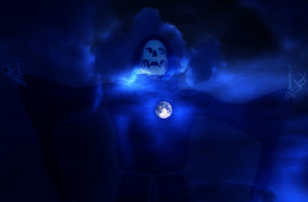 An image of death against a moonlight sky.の写真素材