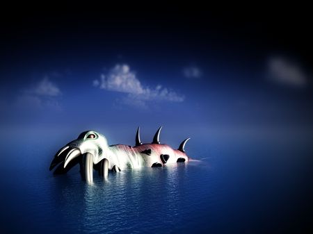 A scary image of what could be the Loch Ness Monster. It would make a good  image.の写真素材