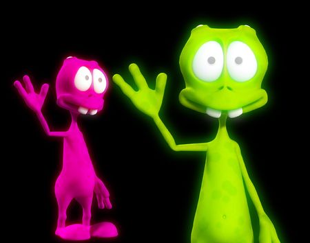 An image of two very friendly waving aliens.の写真素材
