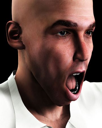 A emotional image of a man who is screaming in terror or pain.