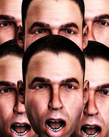 A conceptual image of a lot of cloned men in a state of fear.の写真素材