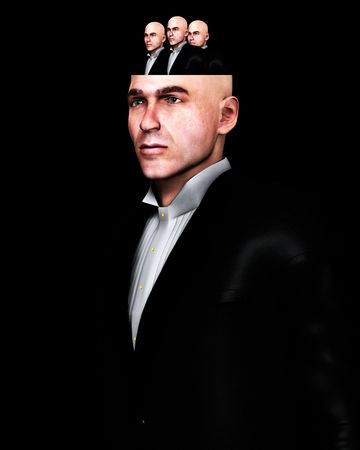 A conceptual abstract image of a man within another mans head, a possible teamwork concept imageの写真素材