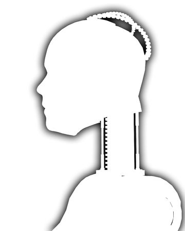An image of a technologically cybernetic women's outline.の写真素材