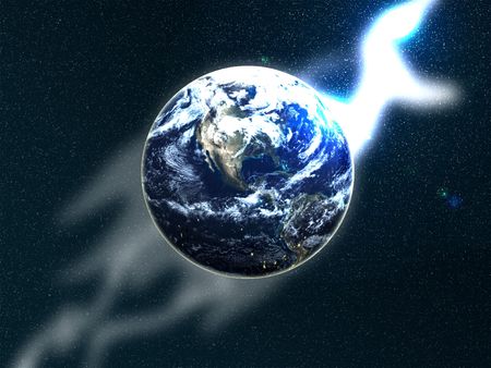 An image of the earth in space, with and added wispy effect.の写真素材