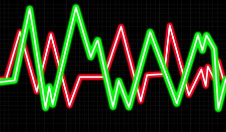 A grid with a waveform in the foreground, it could be used to represent sound waves or heart rate monitors.の写真素材