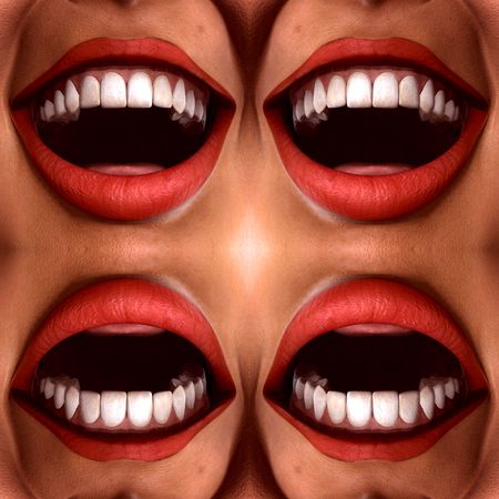 A seamless tile pattern background made out of funny smiling mouths.の写真素材