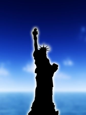 An illustration of the Statue of Liberty with a seascape daylight background.の写真素材