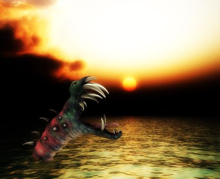 A horrible  monster in a sea landscape.の写真素材