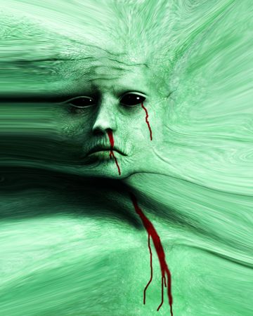 A scary Halloween face on stretched skin.の写真素材