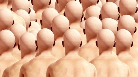 A lot of duplicated male backs, suitable for conformity concepts.の写真素材