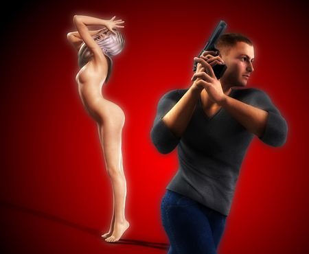 Undercover cop and a very sexy women in a pose.の写真素材