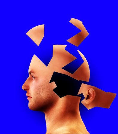 Conceptual image of a man going to pieces due to emotion.の写真素材