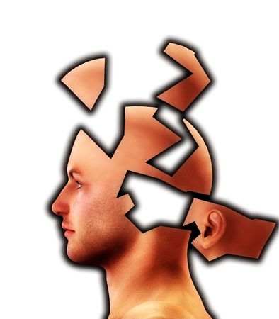 Conceptual image of a man going to pieces due to emotion.の写真素材