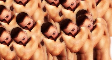 A background made out of a lot of sad men.の写真素材