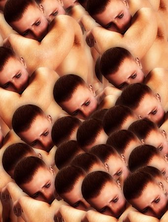 A background made out of a lot of sad men.の写真素材