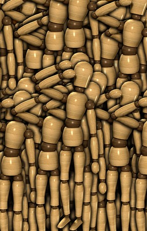 A background made out of wooden mannequins.の写真素材