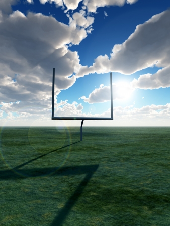 An American football post on a field.の写真素材