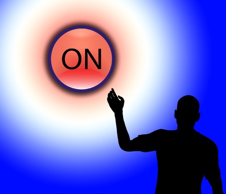 Concept image of a outline figure turning on a button.