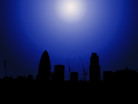 The London skyline in silhouette with the Gherkin.の写真素材