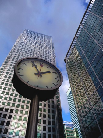 Concept image representing time and business. Taken next to Canary Wharf in London's Docklands.の写真素材