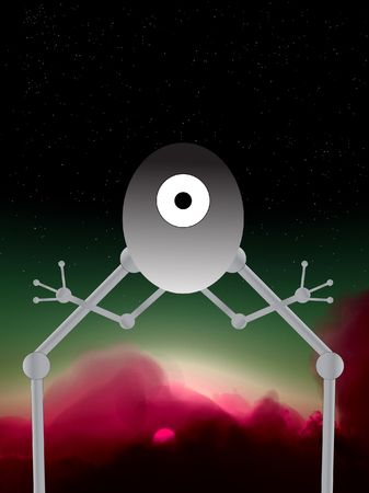 An illustrated cartoon alien robot.の写真素材