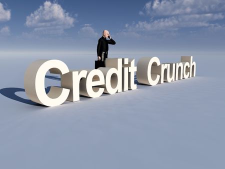 Businessman with the text representing the credit crunch.の写真素材