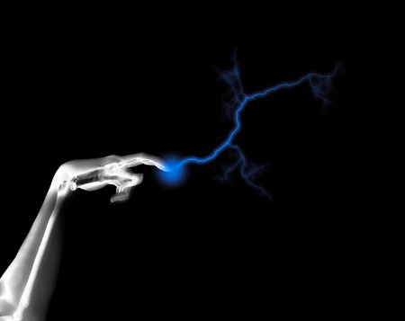A skeleton hand that is shooting out electricity.の写真素材