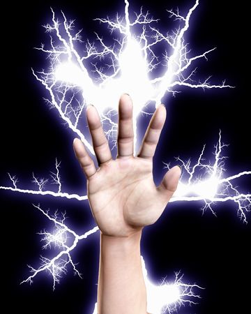 A hand that is shooting out electricity.の写真素材