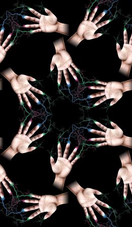 Seamless tile pattern made out of electrified fingers.の写真素材