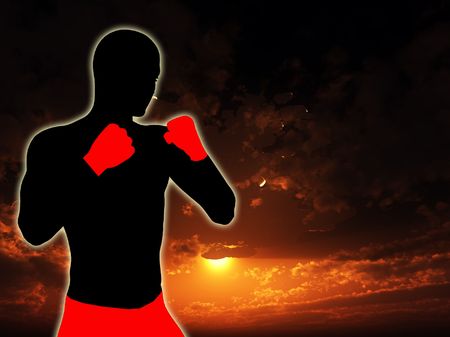 A silhouette of a powerful fighter..の写真素材