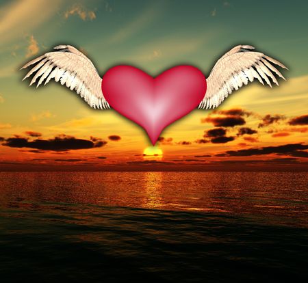 A flying heart for love and Valentines Day concepts.  の写真素材