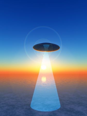 A UFO hovering over the sea.の写真素材