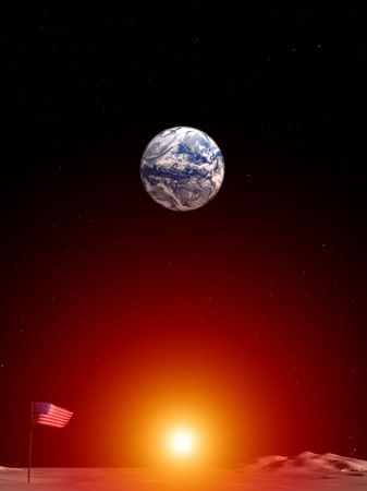 A view of the Earth from the viewpoint of the Moon.の写真素材