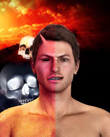 Conceptual image about being an Angel or a demonの写真素材