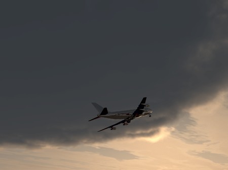 An airplane that is flying high in the sky.の写真素材