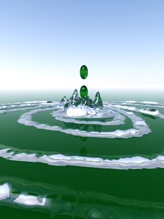 A splash and ripples in some green liquid. の写真素材