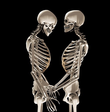 Two skeletons in a loving romantic pose.の写真素材