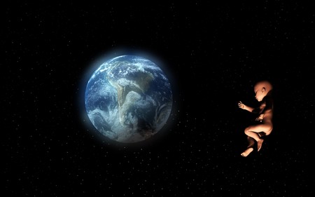 A Baby floating in space representing new beginnings.