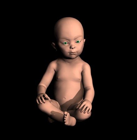 A very cute newborn baby sitting down.の写真素材